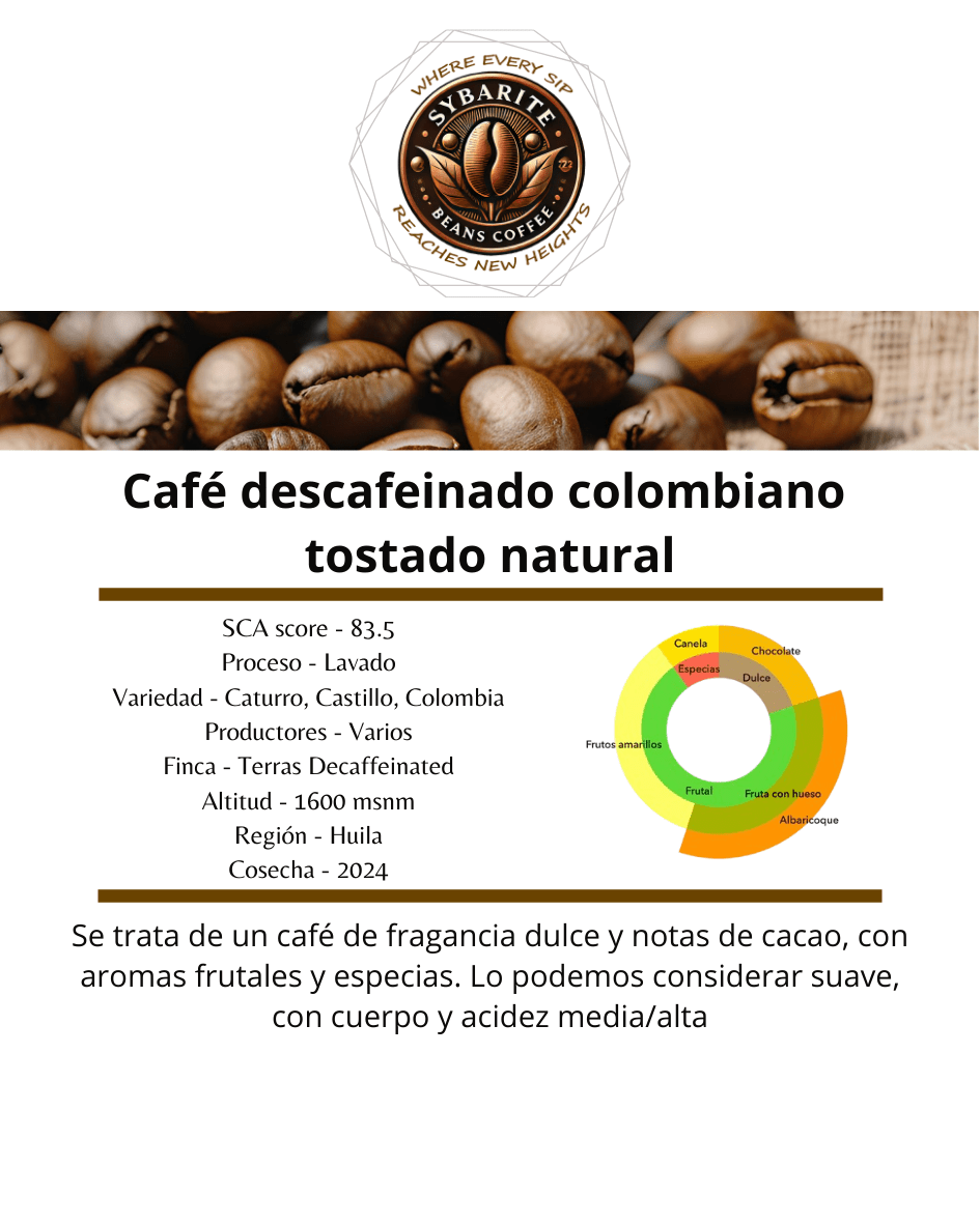 Café Descafeinado Colombiano Tostado Natural - SybariteCoffee